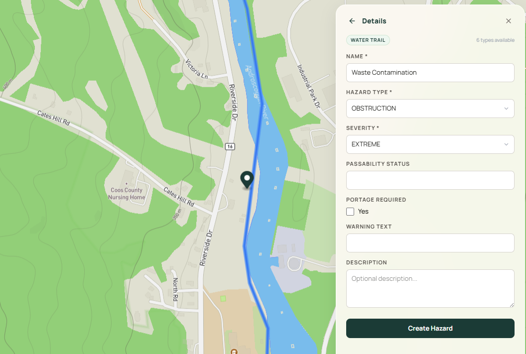Driftwise screenshot: Field Check & Status Update — Waterway Management