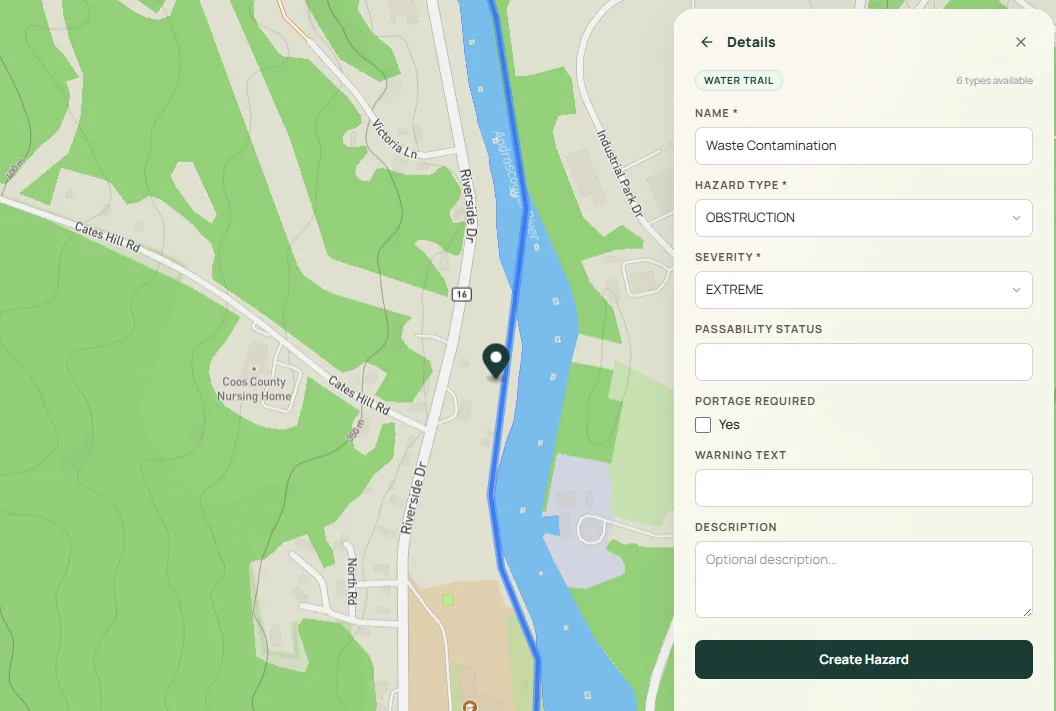 Driftwise screenshot: Field Check & Status Update — Waterway Management