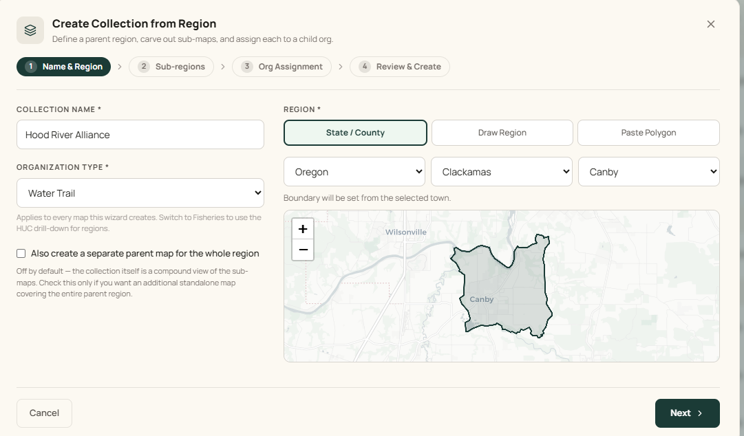 Driftwise screenshot: Build a Project Collection — Waterway Management