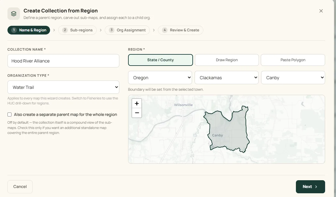 Driftwise screenshot: Build a Project Collection — Waterway Management