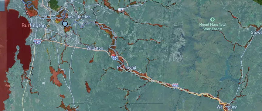 Driftwise Environmental Risk · Intelligence panel: Hazards on the corridor map — Flood · wildfire · drought