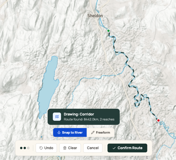Drawing a corridor on the map with snap-to-river feature